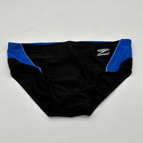 Speedo Men's Swimsuit Brief Launch Endurance+ Colors Black/Blue Med - Picture 1 of 7